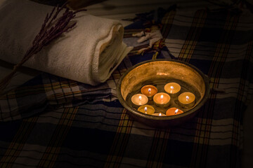 Traditional Turkish bath illuminated by candlelight