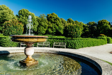 Fountain in a manicured public garden or park