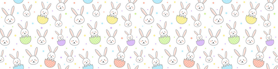 Colourful Easter pattern with rabbits and eggs. Wrapping paper concept. Banner. Vector