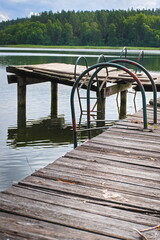 wooden bridge over lake