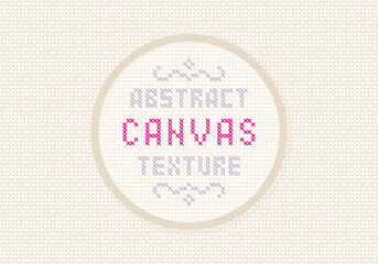 White canvas plain weave texture with cross stitch example. Vector pattern background - obrazy, fototapety, plakaty