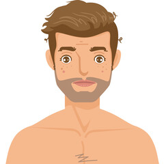 man; face; damaged skin; acne; blackhead; under the eyes; wrinkles; dark skin; dry skin; oily skin; skin 