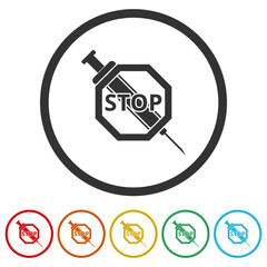 Stop Corona virus vaccine by Syringe icon ring, color set