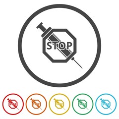 Stop Corona virus vaccine by Syringe icon ring, color set