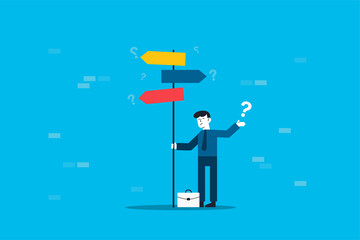 Business decision making, career path, work direction or choose the right way to success concept. Different way