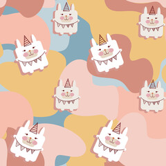 Seamless pattern Animal square rabbit cute kawaii.