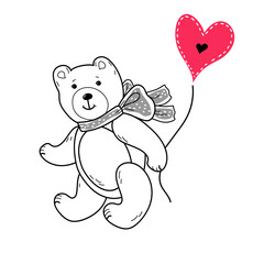 Teddy bear love.Doodle style hand-drawn sketch toys.
