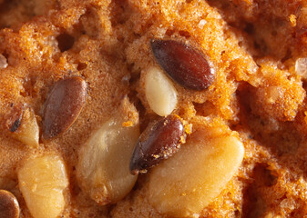 Sesame and sunflower seeds on toasted bread.
