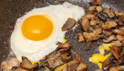 Egg fried in a pan.
