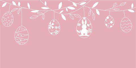 Decorative Happy easter illustration. Easter egges and floral decoration ornaments for Background, Banner and graphic design. Vector illustration. - obrazy, fototapety, plakaty