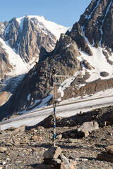 Automatic weather station in the mountains. Vertical view.