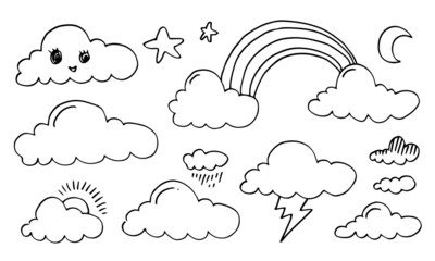 Hand drawn weather collection. Flat style vector illustration on gray background.