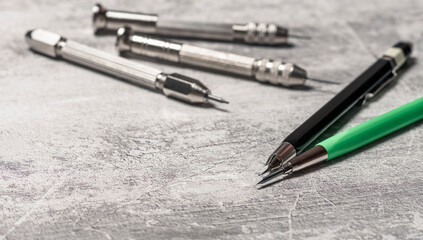 Set of sharp scrapers for mechanical cleaning of coins and archaeological items.