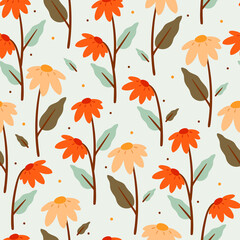 seamless pattern hand drawing cartoon of flower and leaves. for fabric print, textile, gift wrapping paper