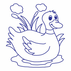 hand drawn illustration of a duck swimming