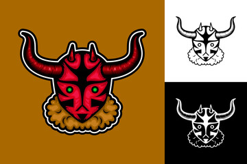 illustration of a red devil with horns and green eyes. suitable for mascot, symbol and t-shirt designs