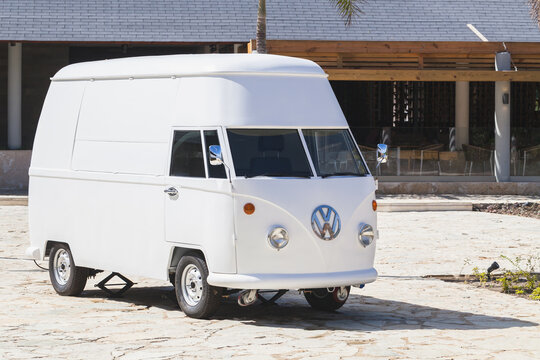  White Volkswagen Type 2 Van, Custom Trade Bus