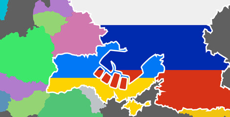 Obraz premium War in Ukraine, Russian special operation, on the map with a flag.
