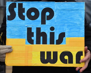 Schild auf einer Ukraine-Demo: 