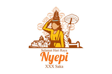 Indonesian translate: Happy Nyepi Day, Vector Illustration. Suitable for greeting card, poster and banner 