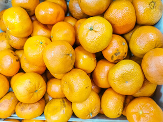 texture of oranges on market showcase. artistic blur, selective focus