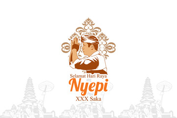 Indonesian translate: Happy Nyepi Day, Vector Illustration. Suitable for greeting card, poster and banner 
