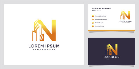 Building and latter N  logo design with creative concept