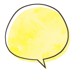 手描きの丸い吹き出し　水彩　黄色