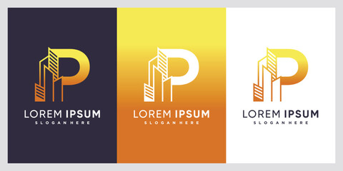 Building and latter P  logo design with creative concept