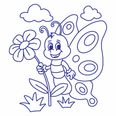 Cartoon doodle butterfly isolated on white background.