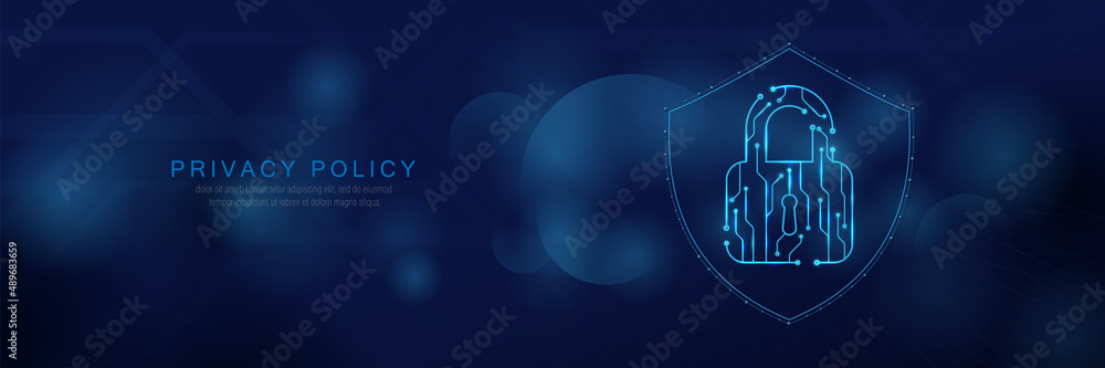 Poster Data protection cyber security privacy. Technology security. Shield and Padlocks icon. Vector illustration