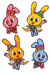ウサギ,探検,キャラクター,4種,宝の地図