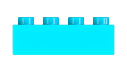 8K Ultra HD Front View of a Turquoise Plastic blocks Toy Brick Isolated on a White Background. Children Building Block. High Quality 3D Rendering with a Work Path, 7680x4320