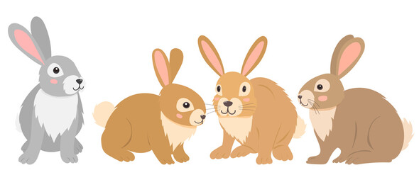 rabbit set flat design , isolated