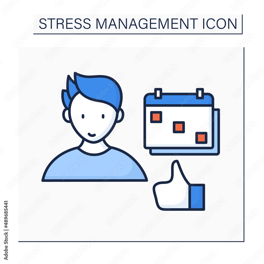 Poster balance schedule color icon. create daily routine schedule. avoid burnout. mental health concept. is