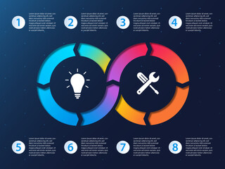 Infographic agile development cycle for business presentation with shadow effect and rainbow colors represented as infinity loop workflow