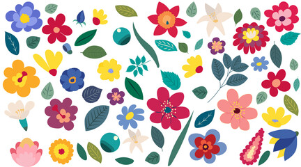 flowers, leaves set flat design , isolated vector
