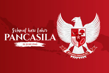 vector illustration. selamat hari Lahir Pancasila. Translation: Happy Pancasila day.