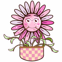 sunflowers smile in basket cartoon cute