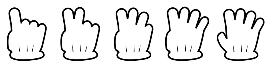Set Vector Outline Doodle Counting 1,2,3,4,5, or Vote Hand with glove