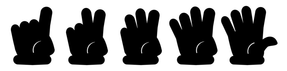 Set Vector Silhouette Doodle Counting 1,2,3,4,5, or Vote Hand with glove
