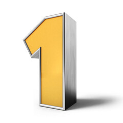 Golden 3D alphabet 1. 3D Golden Number on white background. 3D rendering. 3D illustration.