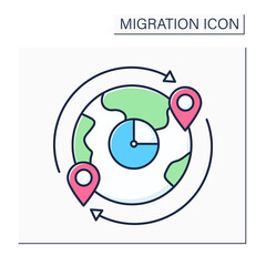 Migrant flow color icon. Migrants number crossing boundary. Entering or leaving given country during time period.Migration concept. Isolated vector illustration