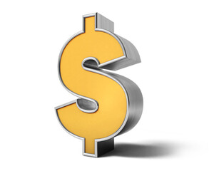 Golden Doller 3d on white background. 3D rendering. 3D illustration.