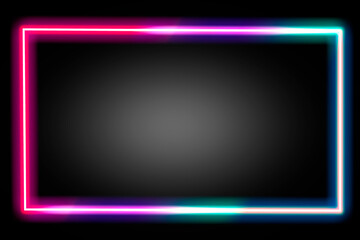 Empty frame rainbow neon banner with copy space on black background.