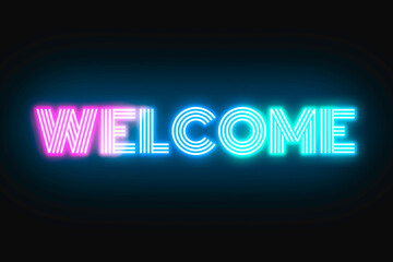 Welcome neon banner on brick wall background.