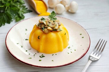 Italian Traditional Dish'Polenta con i funghi