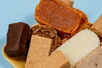 coconut candy, pumpkin candy, pacoca, peanut butter