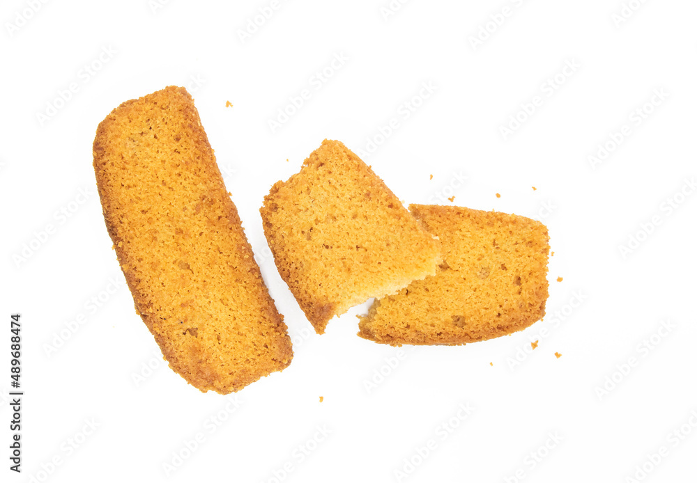 Wall mural cake rusk or dry cake isolated on white background, top view