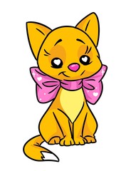 Beautiful little cat bow animal illustration cartoon character